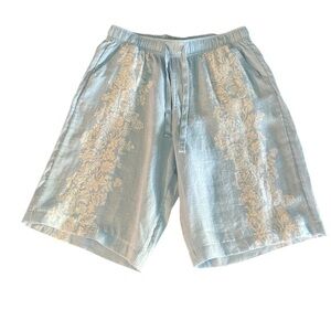 Joie Light Blue and White Floral Linen Pattern Shorts Size XL
